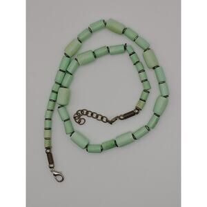 Vintage Light Green Bone and Silver Necklace 8 3/4"